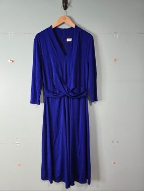 The Fold Blue Jersey Ruched Tie Front Dress Size 14